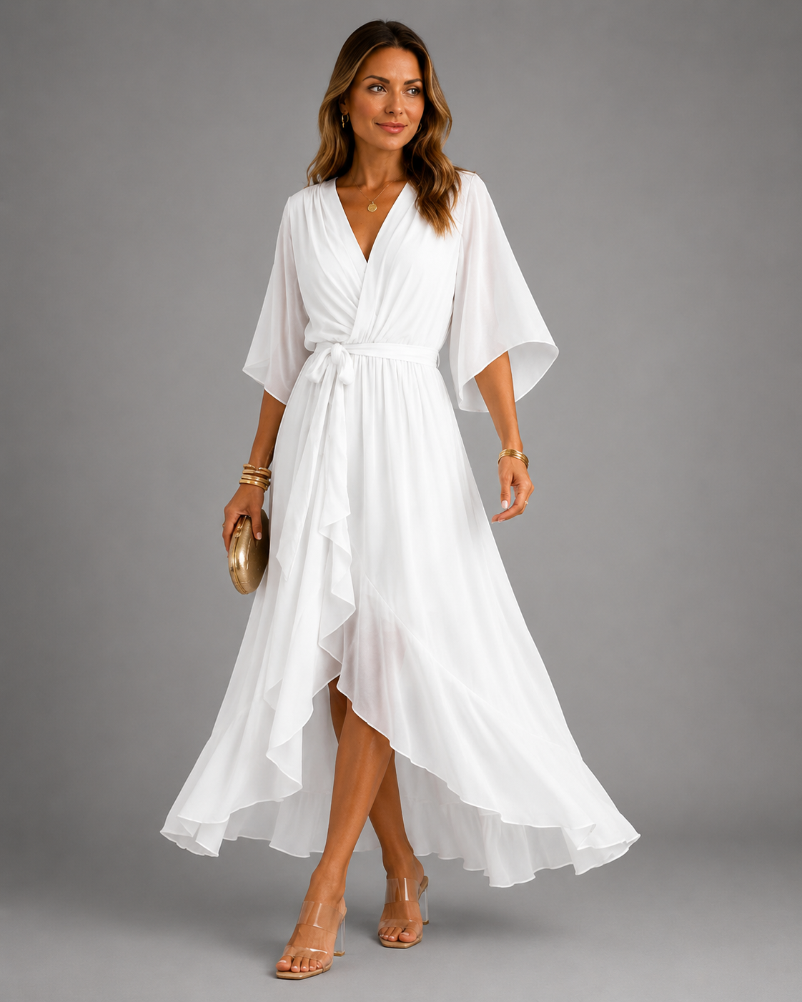 Women’s Tummy-Flattering Chiffon Maxi Dress White