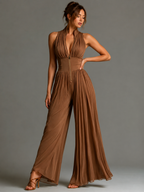 Women’s Elegant Wide-Leg Jumpsuit Coffee