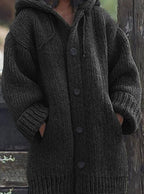 Women’s Chunky Knit Hooded Oversized Cardigan Black