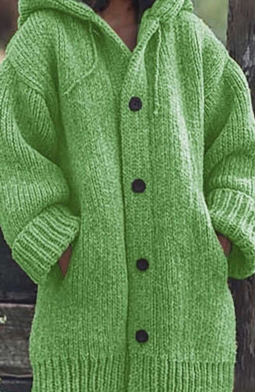 Women’s Chunky Knit Hooded Oversized Cardigan Green