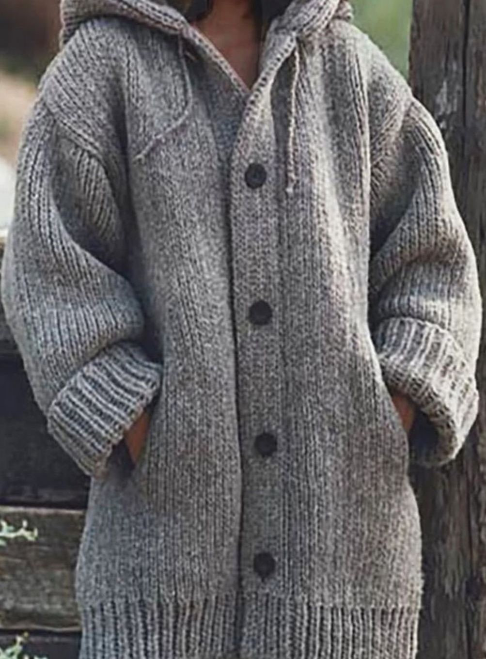 Women’s Chunky Knit Hooded Oversized Cardigan Grey