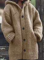 Women’s Chunky Knit Hooded Oversized Cardigan Khaki