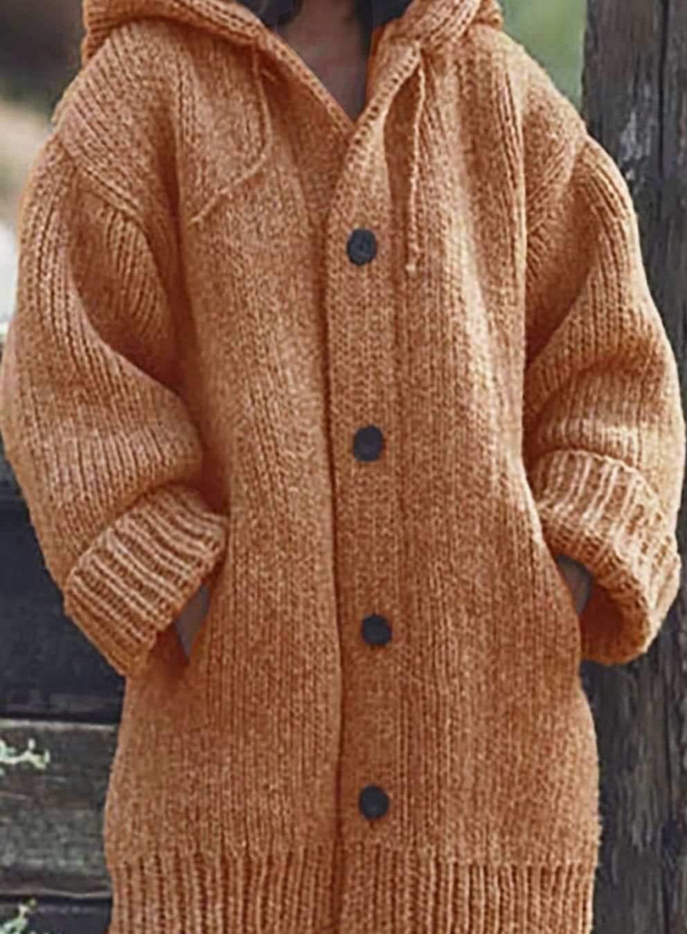 Women’s Chunky Knit Hooded Oversized Cardigan Orange