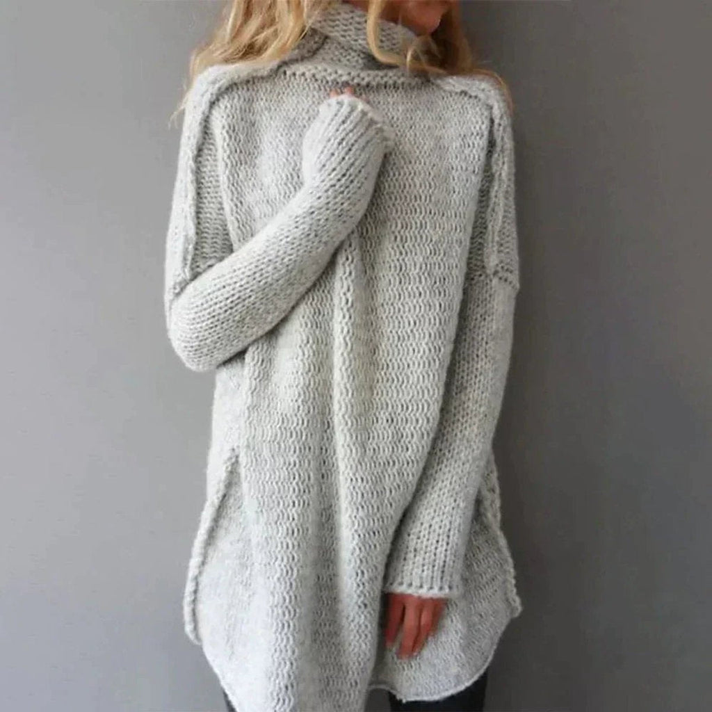 Women’s Oversized Chunky Knit Roll Neck Jumper Grey