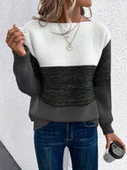 Women’s Relaxed Fit Colour-Block Crew Neck Knitted Jumper Black