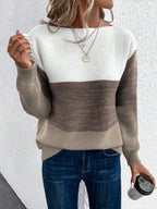 Women’s Relaxed Fit Colour-Block Crew Neck Knitted Jumper Brown