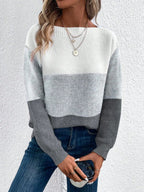 Women’s Relaxed Fit Colour-Block Crew Neck Knitted Jumper Grey