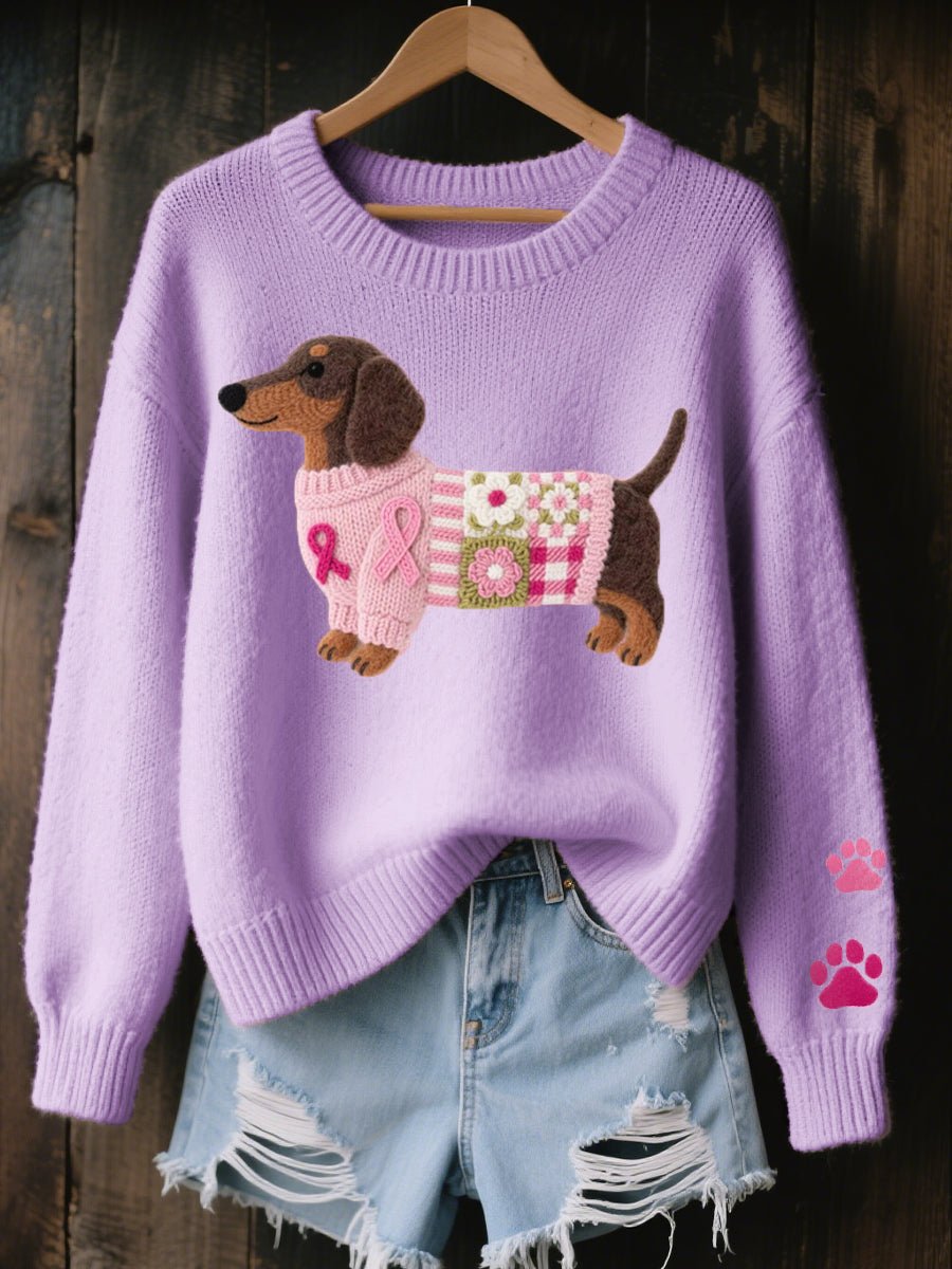 Women’s Dachshund Patchwork Crew Neck Knitted Jumper Purple