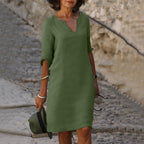 Women’s Elegant V-Neck Knee-Length Dress Dark Green