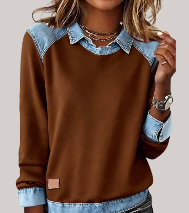 Women’s Comfortable Denim-Look Jumper Brown