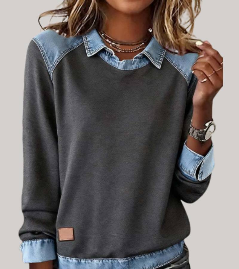 Women’s Comfortable Denim-Look Jumper Grey