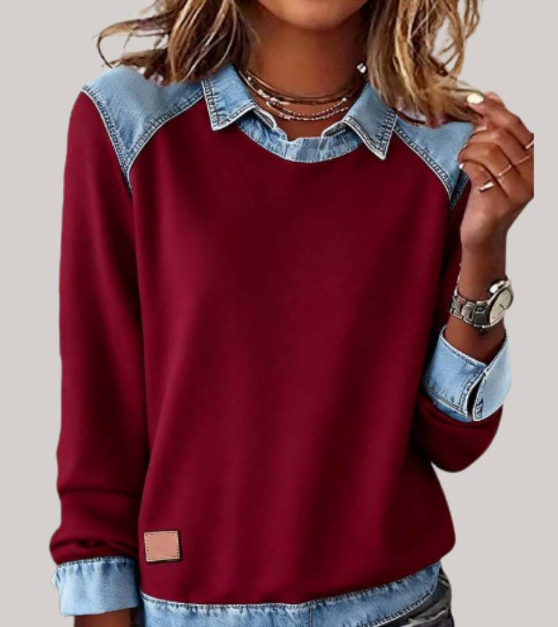 Women’s Comfortable Denim-Look Jumper Red