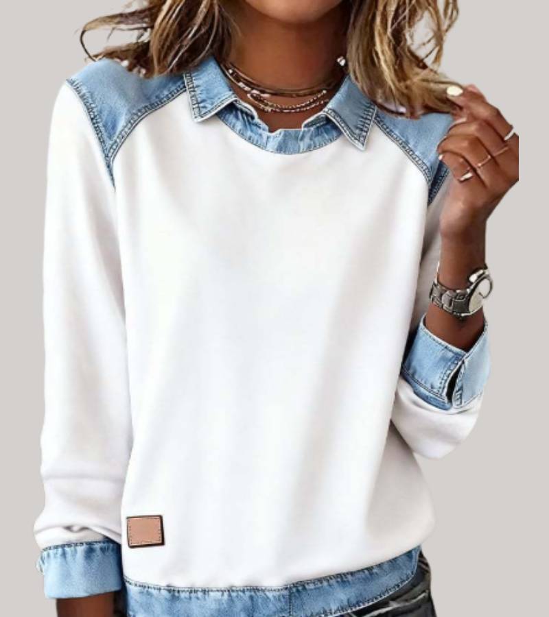 Women’s Comfortable Denim-Look Jumper White
