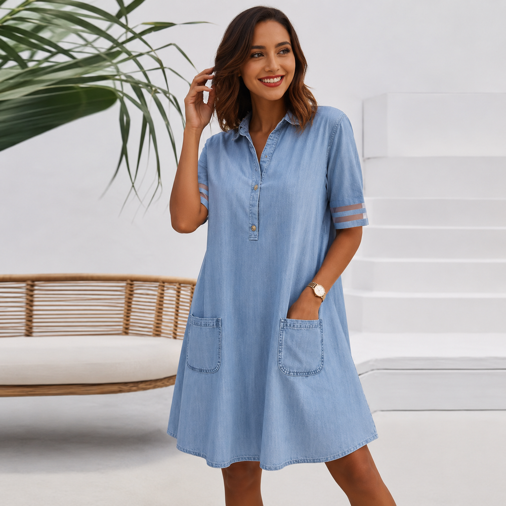Women’s Tummy-Flattering Denim-Look Shirt Dress