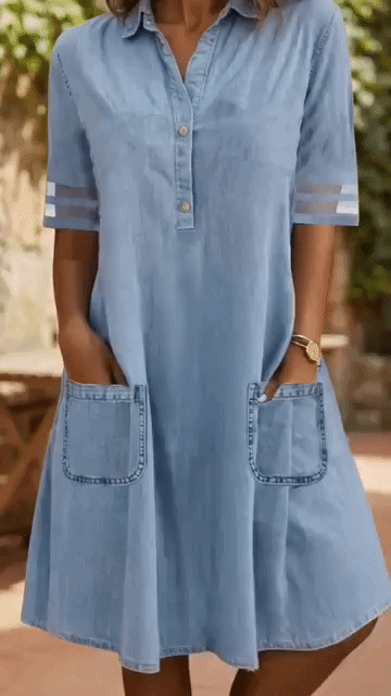 Women’s Tummy-Flattering Denim-Look Shirt Dress