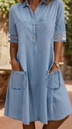 Women’s Tummy-Flattering Denim-Look Shirt Dress