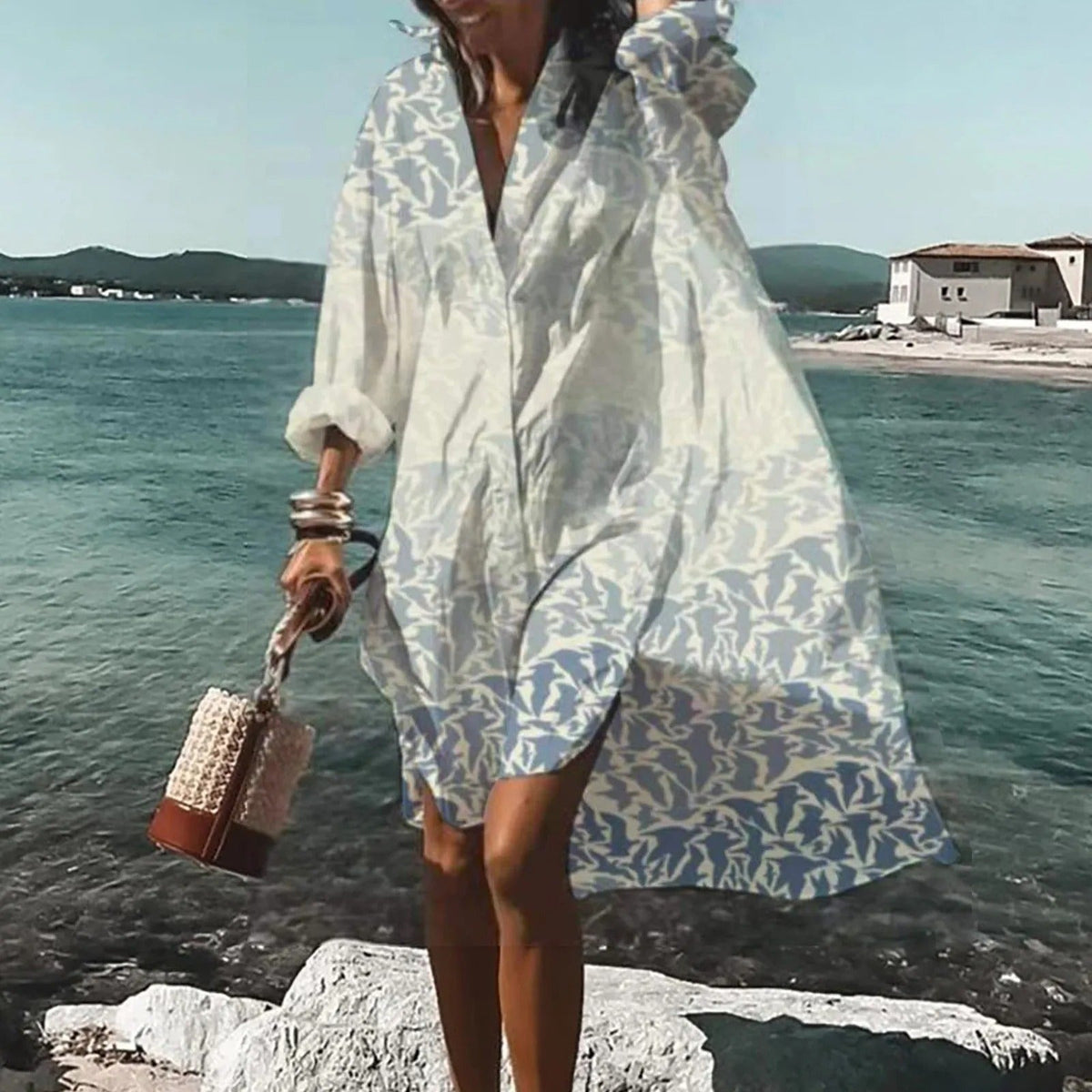 Women’s Casual Summer Shirt Dress – Relaxed Summer Dress Light Blue