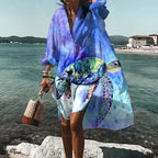Women’s Casual Summer Shirt Dress – Relaxed Summer Dress Dark Blue