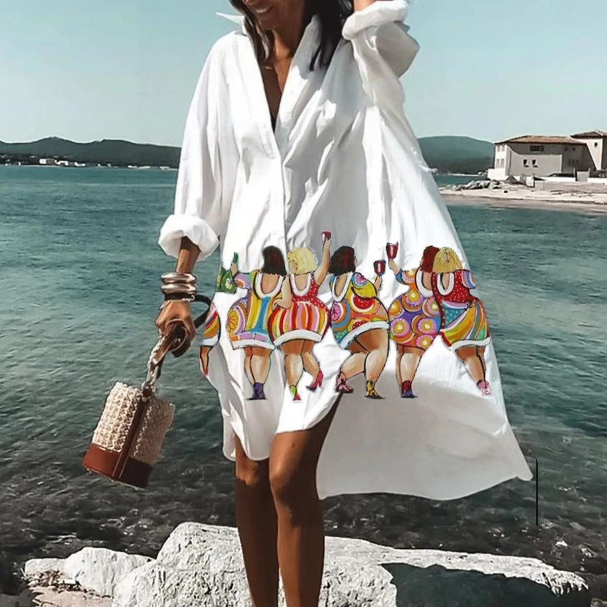 Women’s Casual Summer Shirt Dress – Relaxed Summer Dress White