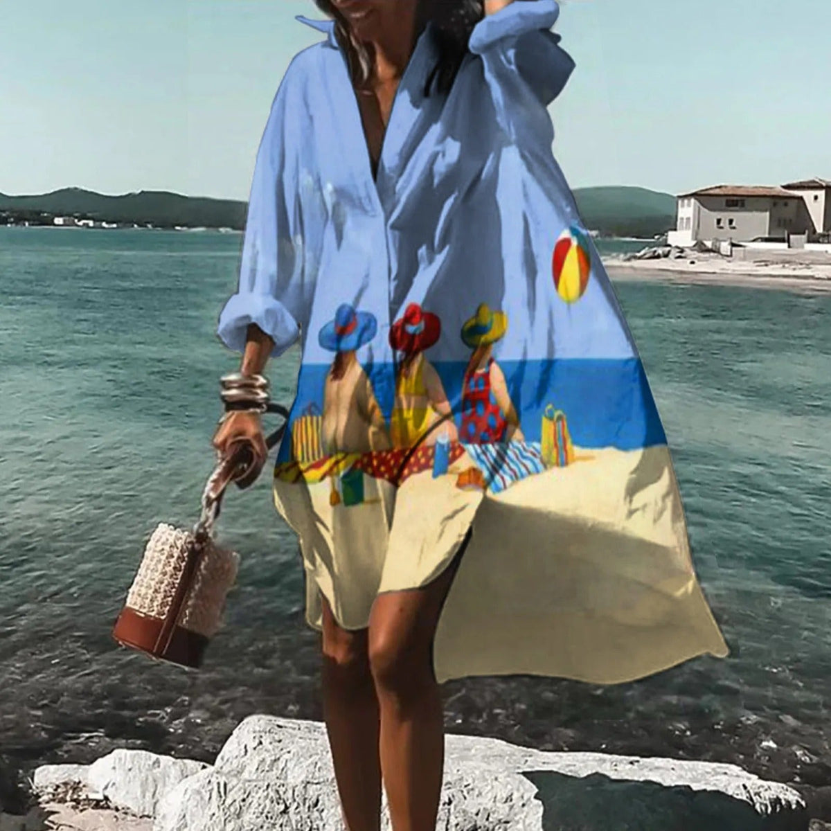 Women’s Casual Summer Shirt Dress – Relaxed Summer Dress Blue