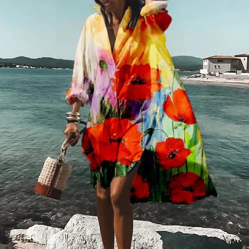 Women’s Casual Summer Shirt Dress – Relaxed Summer Dress Orange