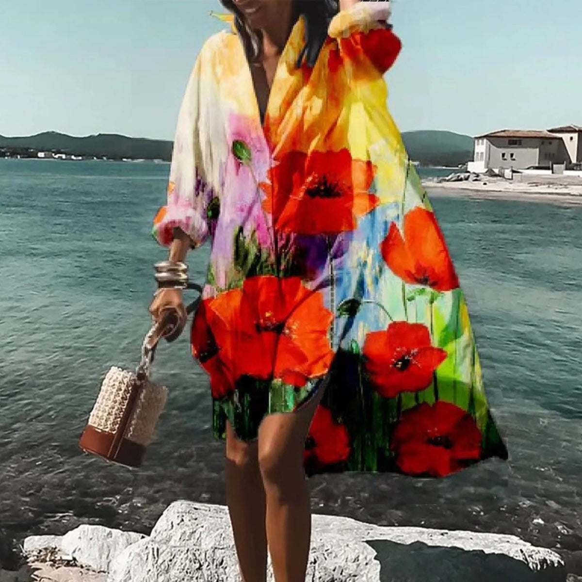 Women’s Casual Summer Shirt Dress – Relaxed Summer Dress Orange