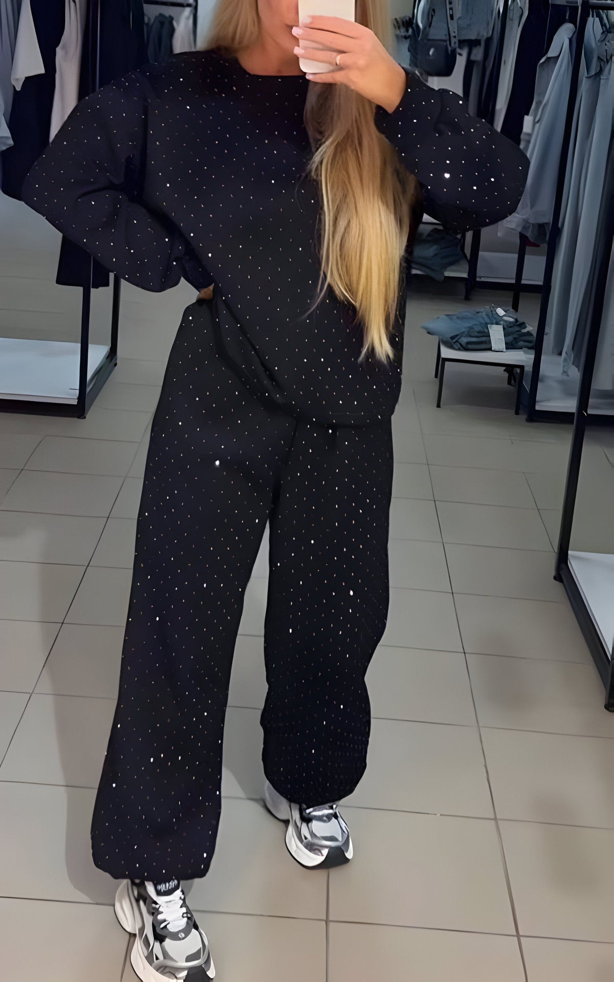 Women’s Diamond Textured Lounge Set Black