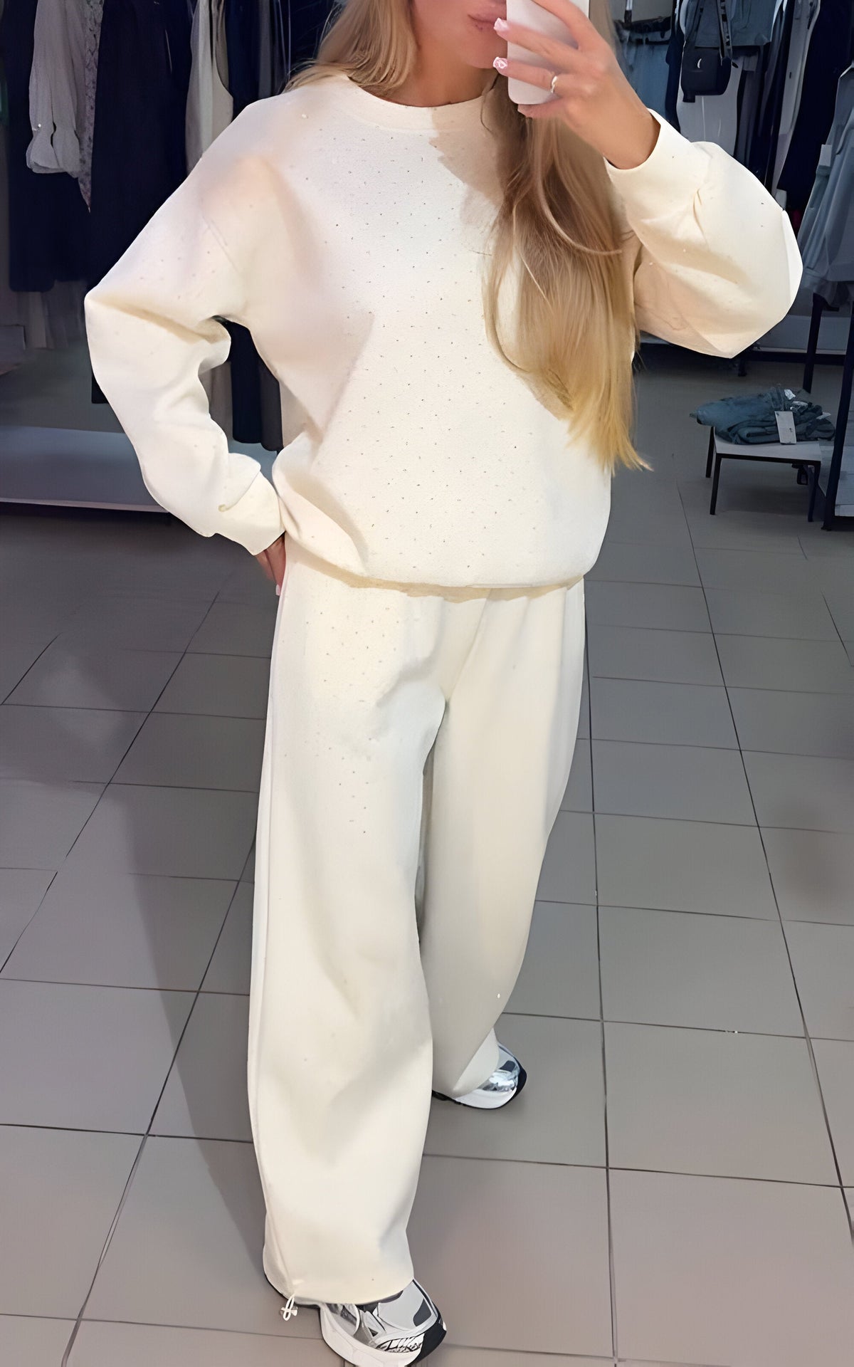 Women’s Diamond Textured Lounge Set White