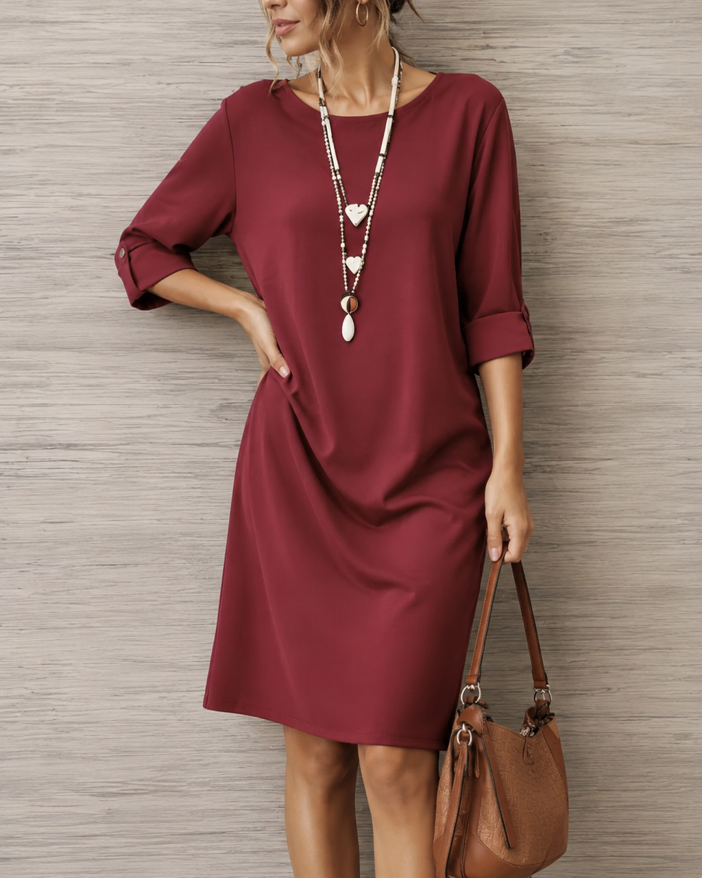 Women’s Elegant Midi Dress Wine Red