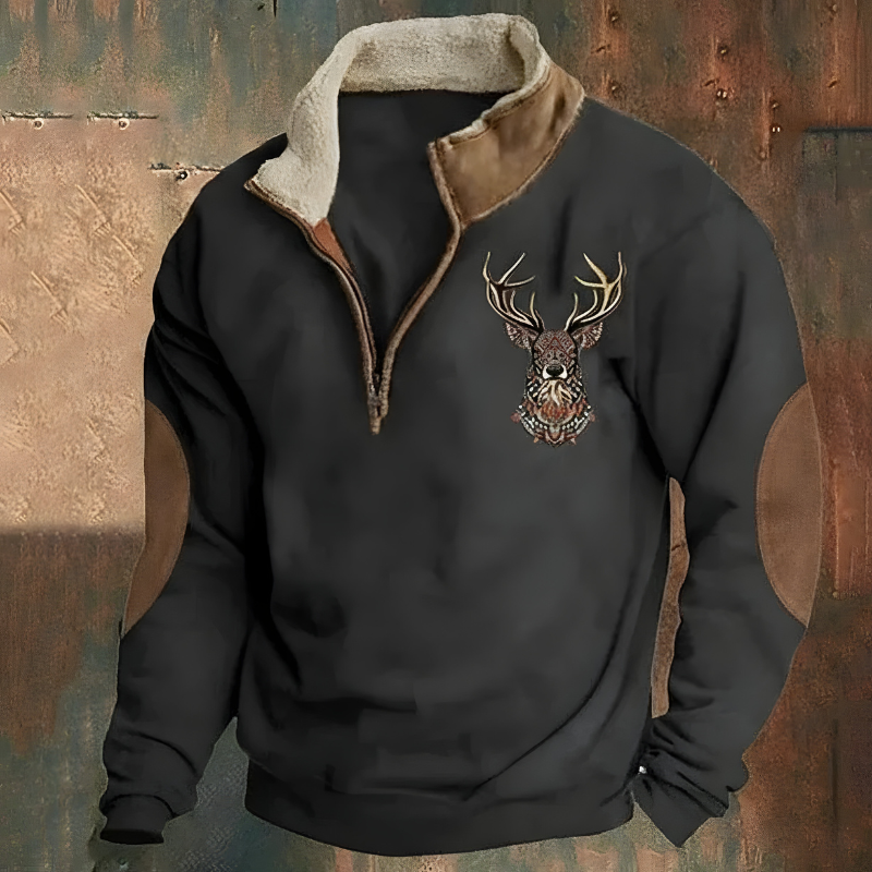 Men’s Casual Embroidered Half-Zip Jumper Black