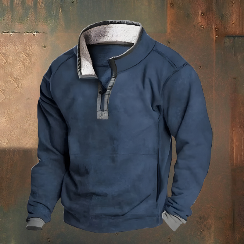 Men’s Casual Embroidered Half-Zip Jumper Blue