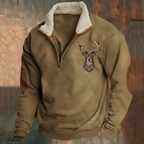 Men’s Casual Embroidered Half-Zip Jumper Brown