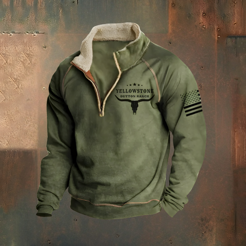 Men’s Casual Embroidered Half-Zip Jumper Green