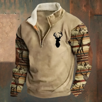 Men’s Casual Embroidered Half-Zip Jumper Khaki