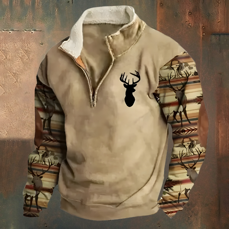 Men’s Casual Embroidered Half-Zip Jumper Khaki