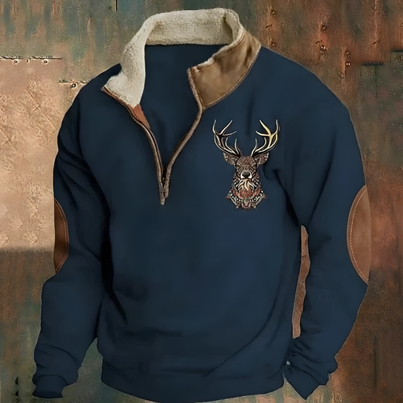 Men’s Casual Embroidered Half-Zip Jumper Navy