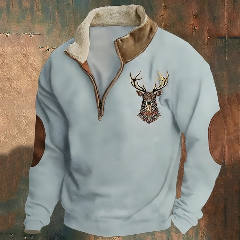 Men’s Casual Embroidered Half-Zip Jumper White