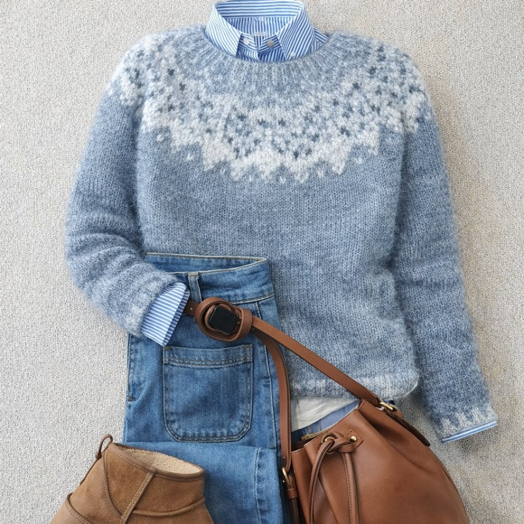 Women’s Relaxed Fit Nordic Fair Isle Crew Neck Jumper Blue