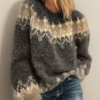 Women’s Fair Isle Jacquard Knitted Jumper with Crew Neck Dark Grey