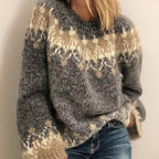 Women’s Fair Isle Jacquard Knitted Jumper with Crew Neck Light Grey