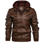 Men’s Classic Faux Leather Biker Jacket Saddle Brown