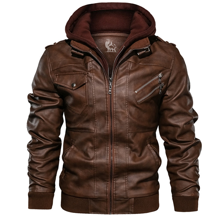 Men’s Classic Faux Leather Biker Jacket Saddle Brown
