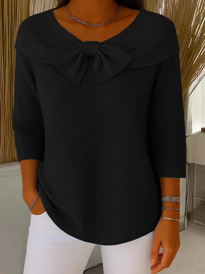 Women’s Fitted Elegant Jumper with Bow Detail Black