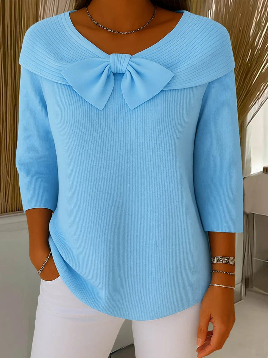 Women’s Fitted Elegant Jumper with Bow Detail Blue
