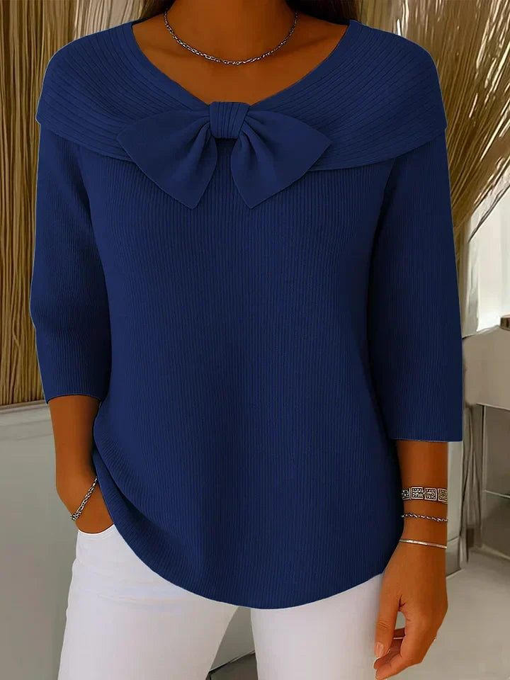 Women’s Fitted Elegant Jumper with Bow Detail Dark Blue
