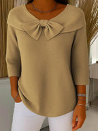 Women’s Fitted Elegant Jumper with Bow Detail Khaki