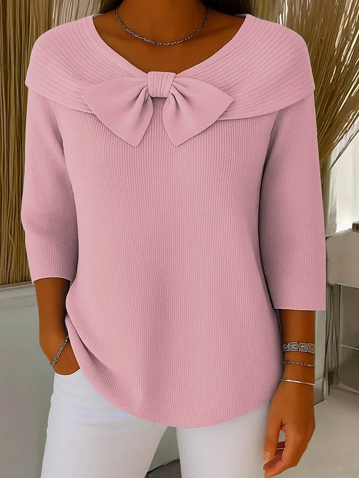 Women’s Fitted Elegant Jumper with Bow Detail Pink