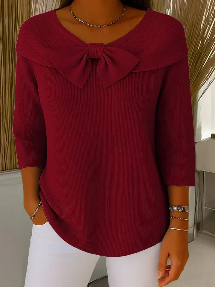 Women’s Fitted Elegant Jumper with Bow Detail Red