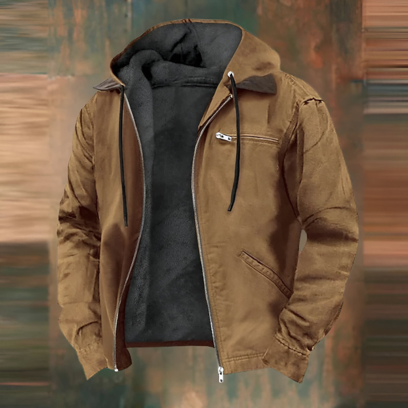 Men’s Warm Fleece-Lined Hooded Jacket Brown