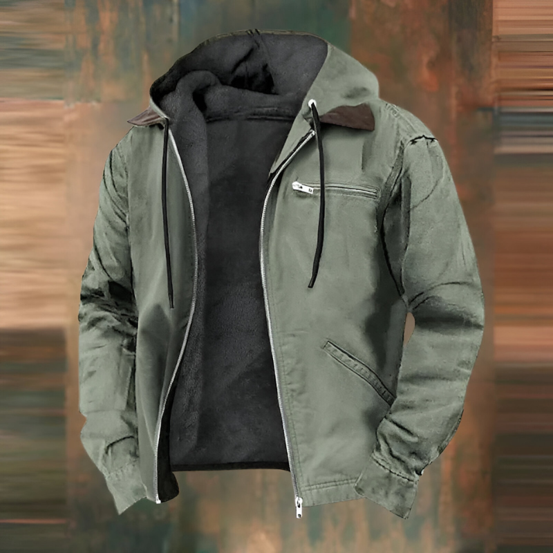 Men’s Warm Fleece-Lined Hooded Jacket Green